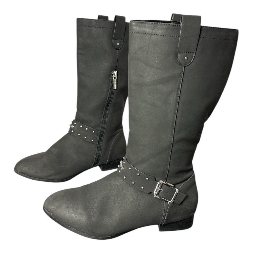 DKNY Ellie Studded Strap Tall Riding Boots Women's Size 5 Charcoal Grey Silver